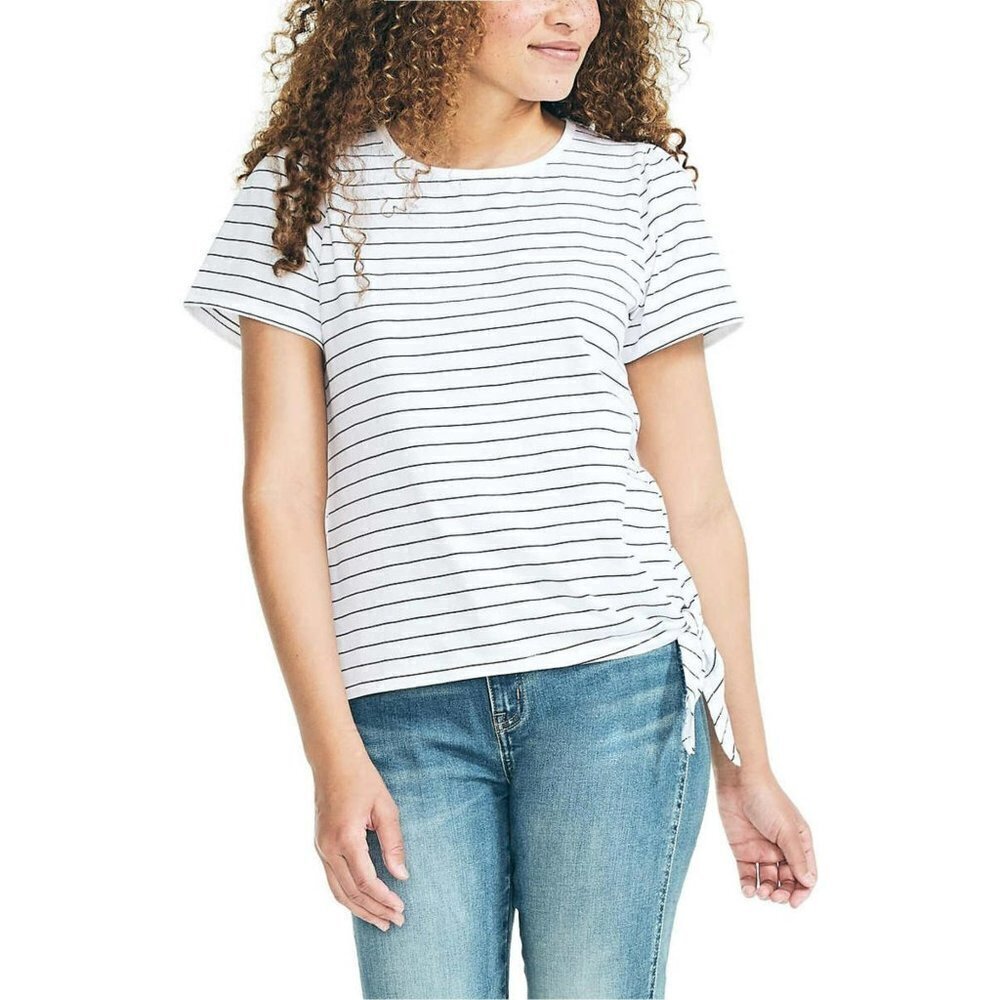 NWT Nautica Women's Lightweight Cotton Jersey Tee Side Tie T-Shirt
